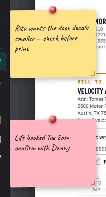 Sticky notes pinned to a document